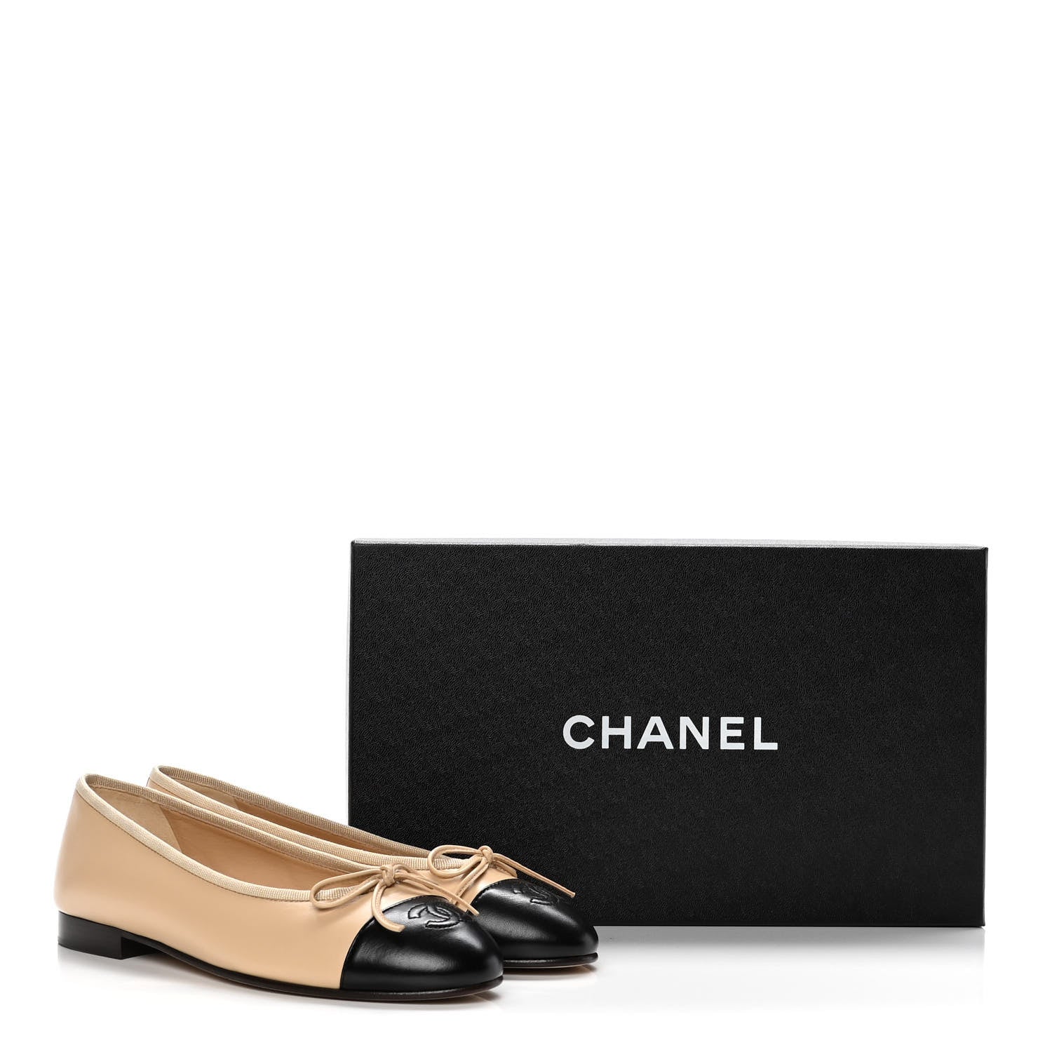 Chanel Lambskin CC Cap Toe Ballerina Flats 36 Beige Black 10 of 10