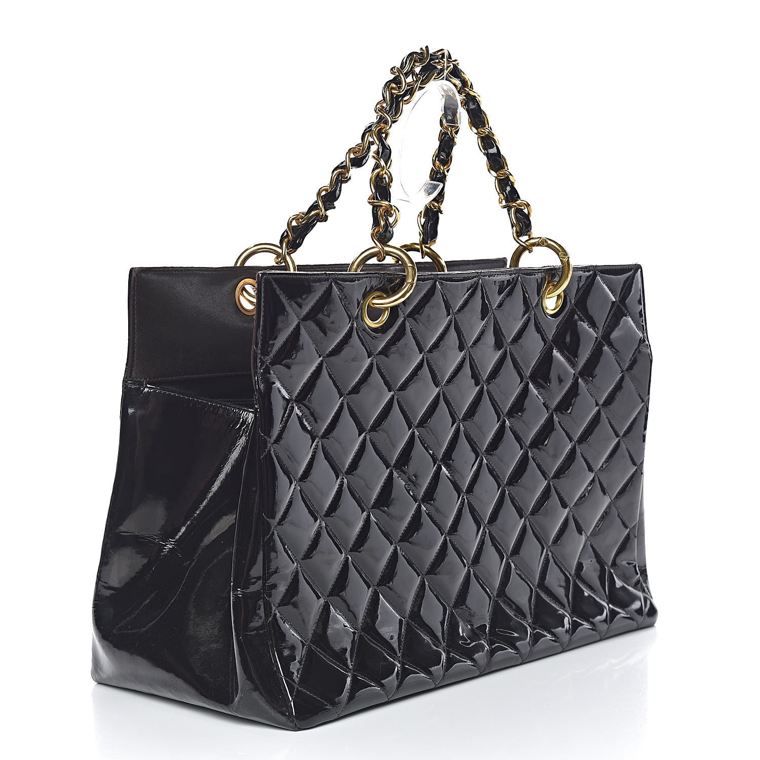 Chanel Patent Quilted Grand Shopping Tote GST Black 3 of 25