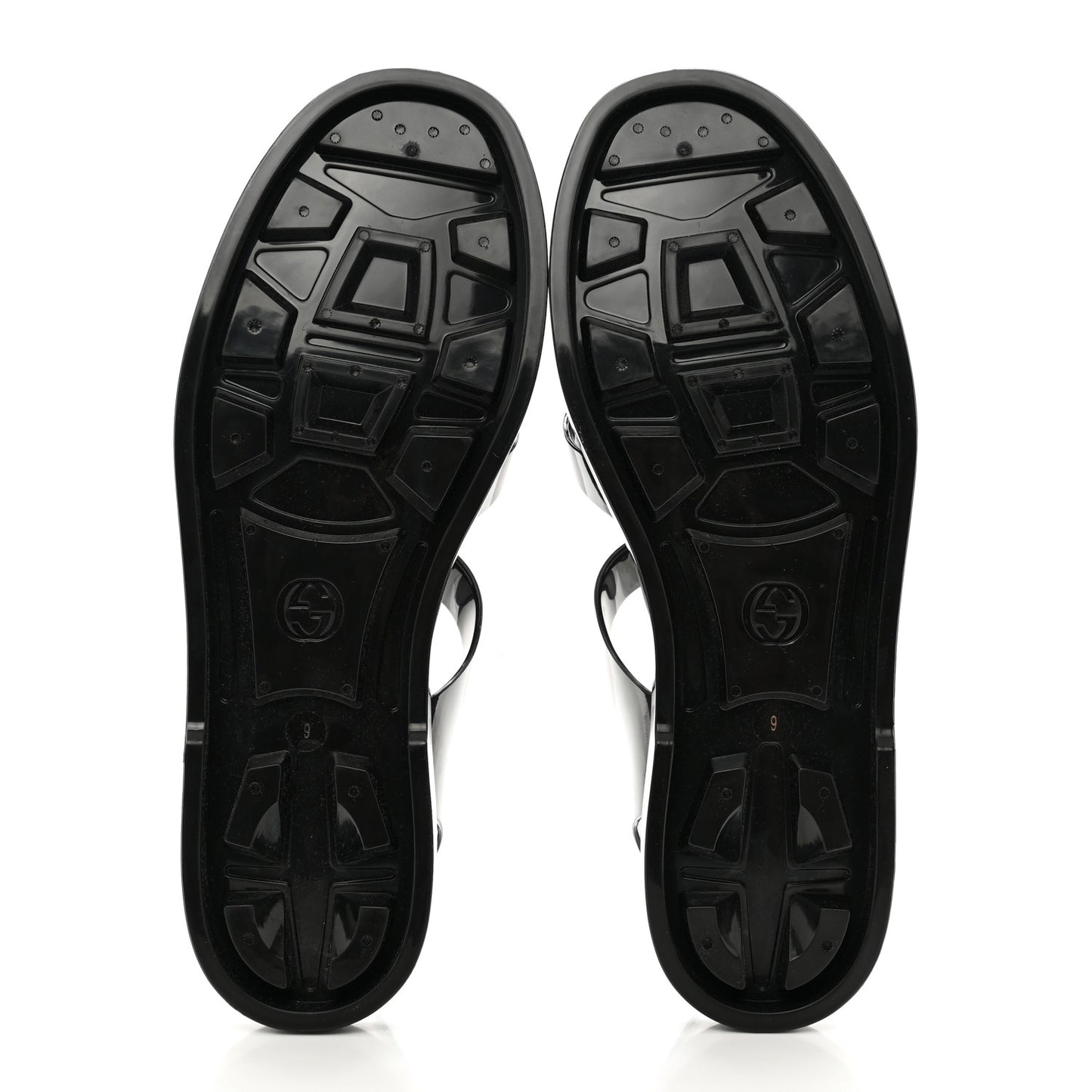 Shiny Rubber Mens Double G Buckle Strap Sandals 9 Black