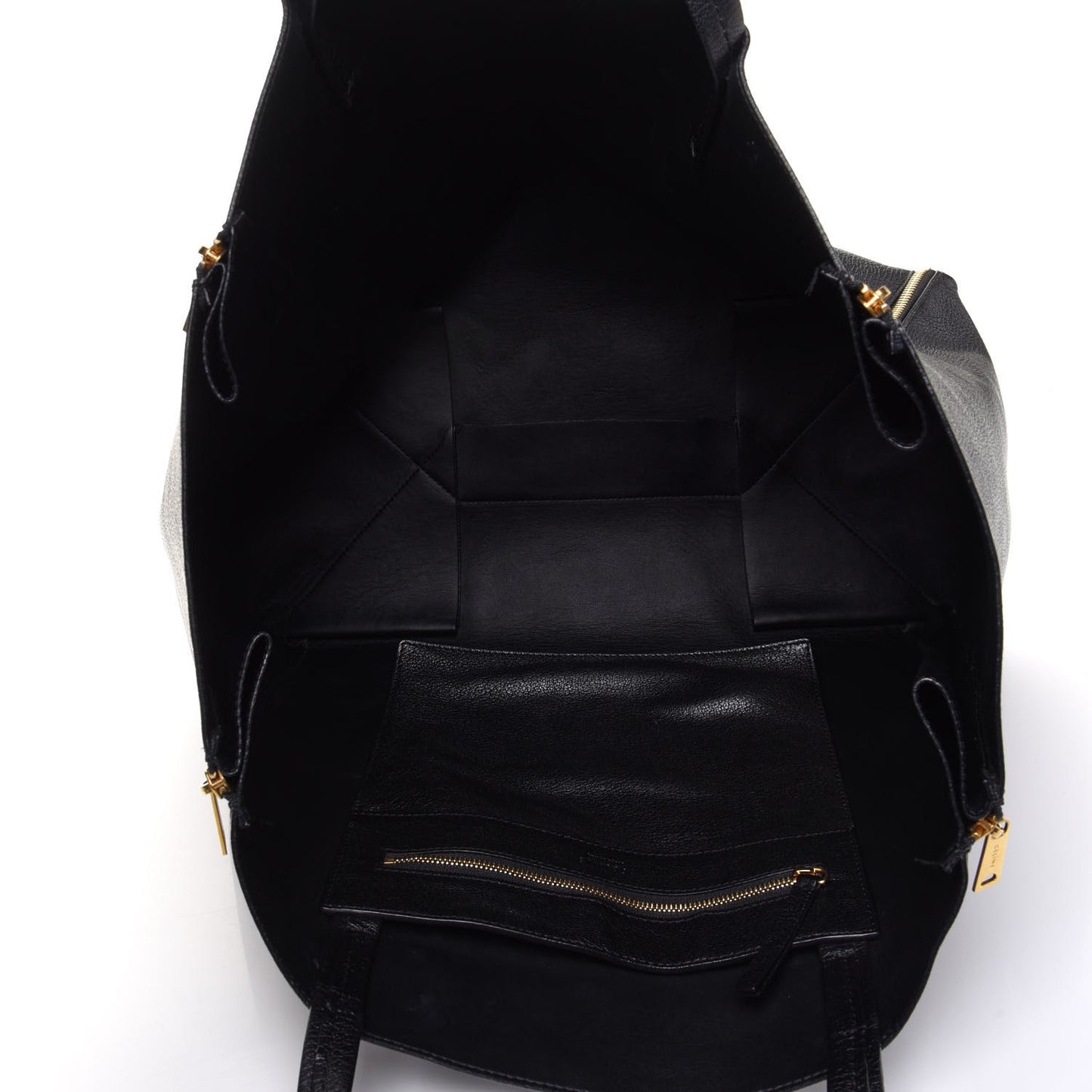 Smooth Lambskin Horizontal Zipper Gusset Cabas Black