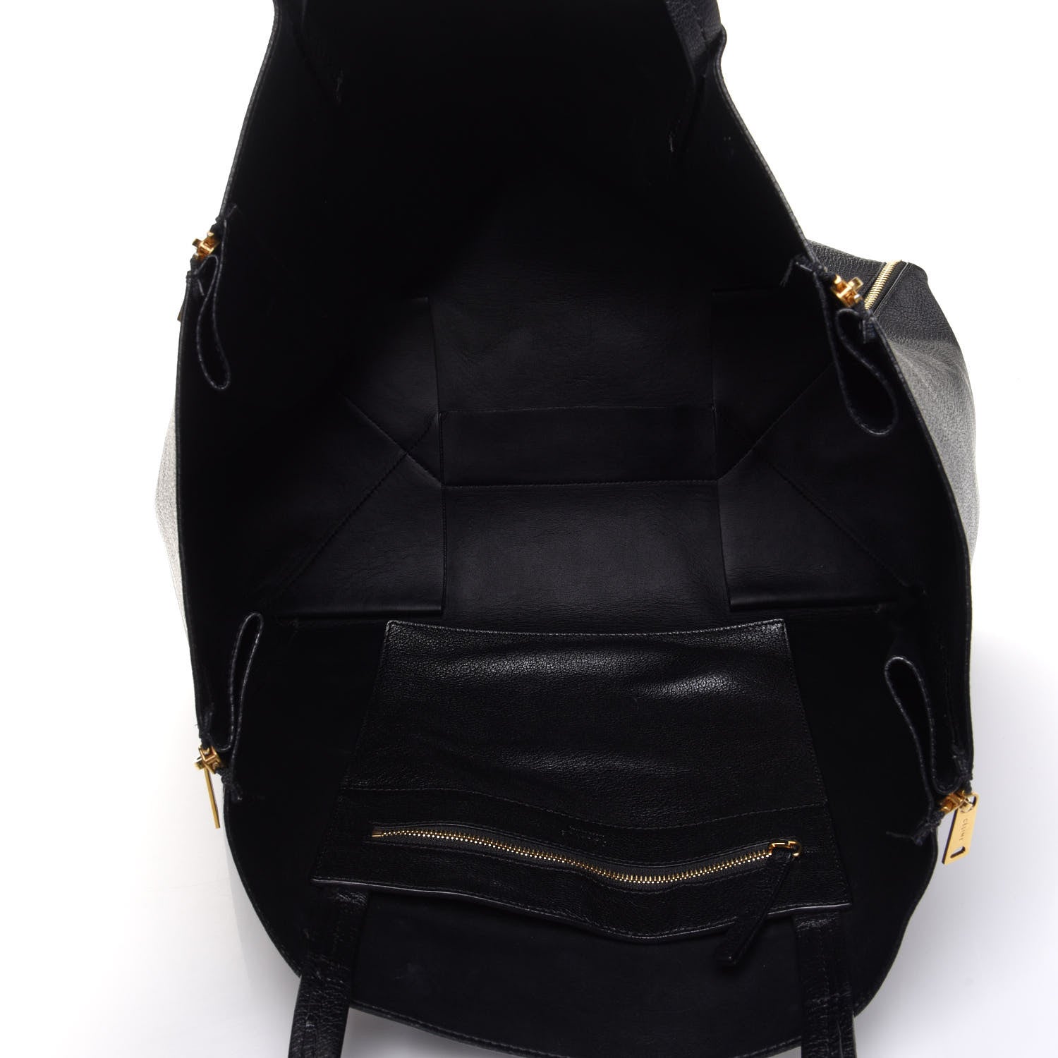 Celine Smooth Lambskin Horizontal Zipper Gusset Cabas Black 5 of 17