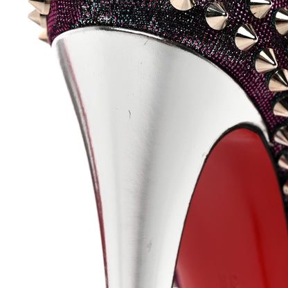 Christian Louboutin Lame Satin Lady Peep Spikes 150 Pumps 36 Turquoise Violet Silver 9 of 13