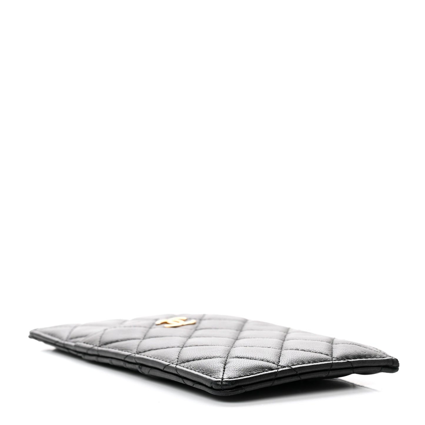 Lambskin Quilted Egyptian Amulet Classic Flat Wallet Pouch Black