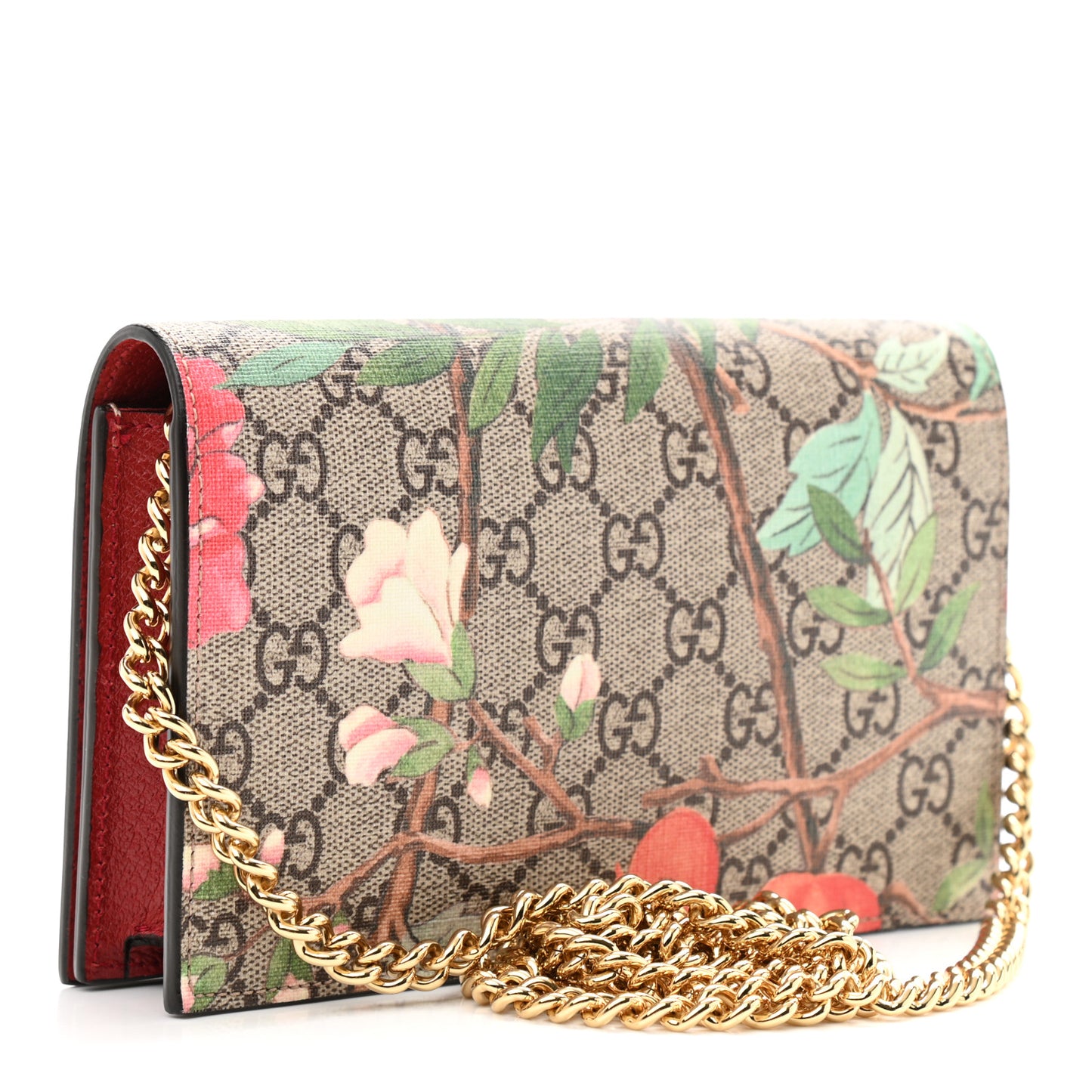 GG Supreme Monogram Tian Chain Wallet Beige Multicolor Red