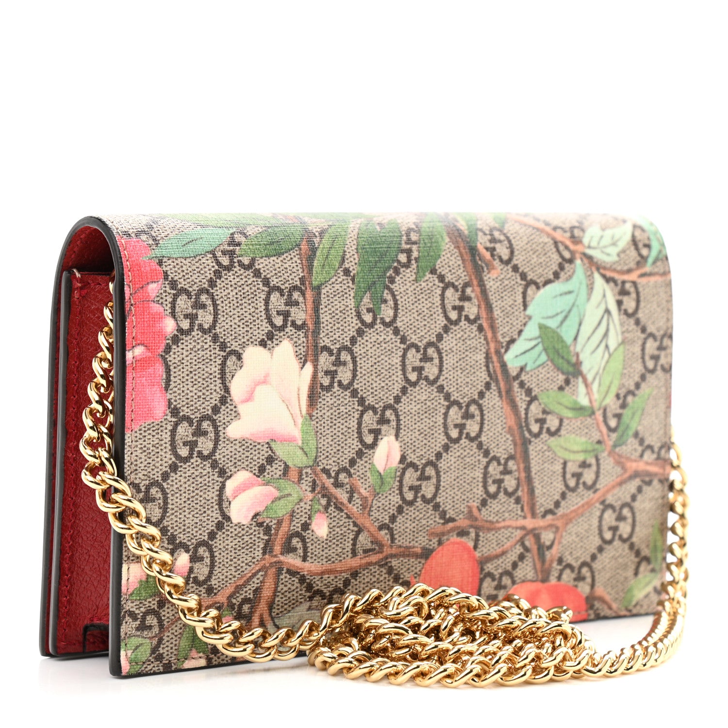 Gucci GG Supreme Monogram Tian Chain Wallet Beige Multicolor Red 3 of 10