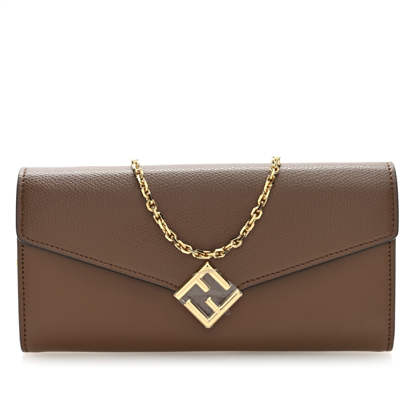 Vitello King Cruise FF Diamonds Continental Envelope Wallet On Chain Gianduia
