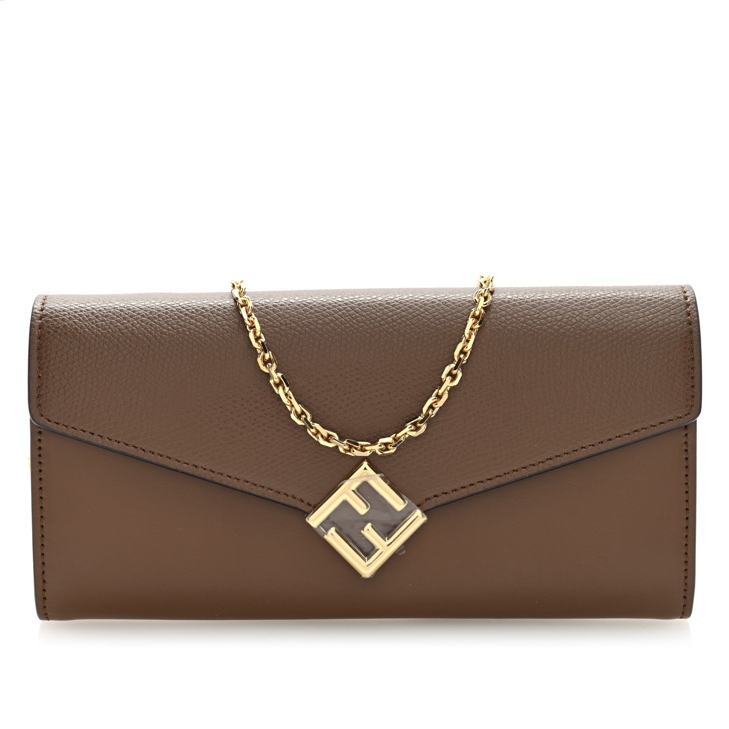 Fendi Vitello King Cruise FF Diamonds Continental Envelope Wallet On Chain Gianduia 7 of 9