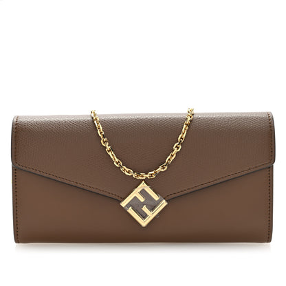 Fendi Vitello King Cruise FF Diamonds Continental Envelope Wallet On Chain Gianduia 7 of 9