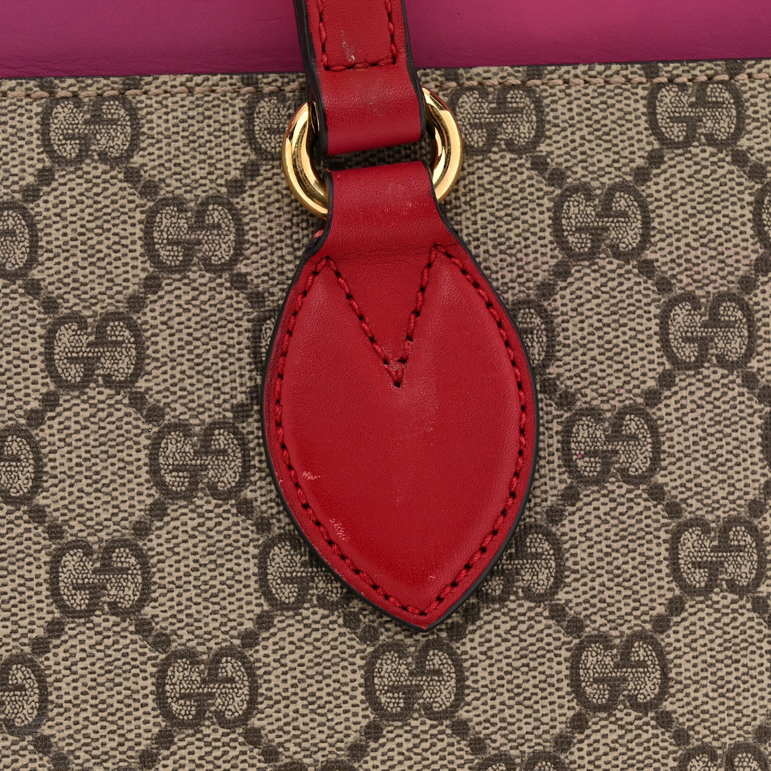 Gucci GG Supreme Monogram Medium Zippered Bucket Tote Beige Hibiscus Red New Rosette 11 of 12