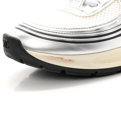 Chanel Fabric Laminated Calfskin Stretch CC Womens Sneakers 39.5 White Silver 9 of 14