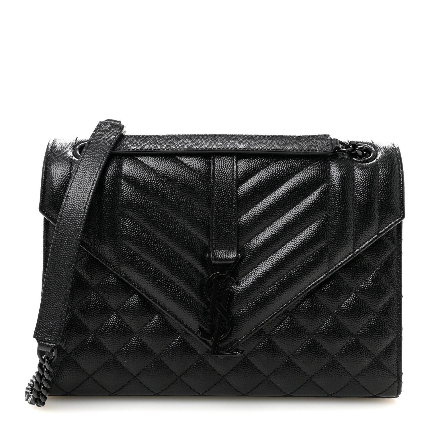 Saint Laurent Grain De Poudre Textured Mixed Matelasse Triquilt Medium Monogram Monochrome Satchel Black 1 of 9