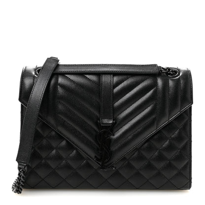 Saint Laurent Grain De Poudre Textured Mixed Matelasse Triquilt Medium Monogram Monochrome Satchel Black 1 of 9