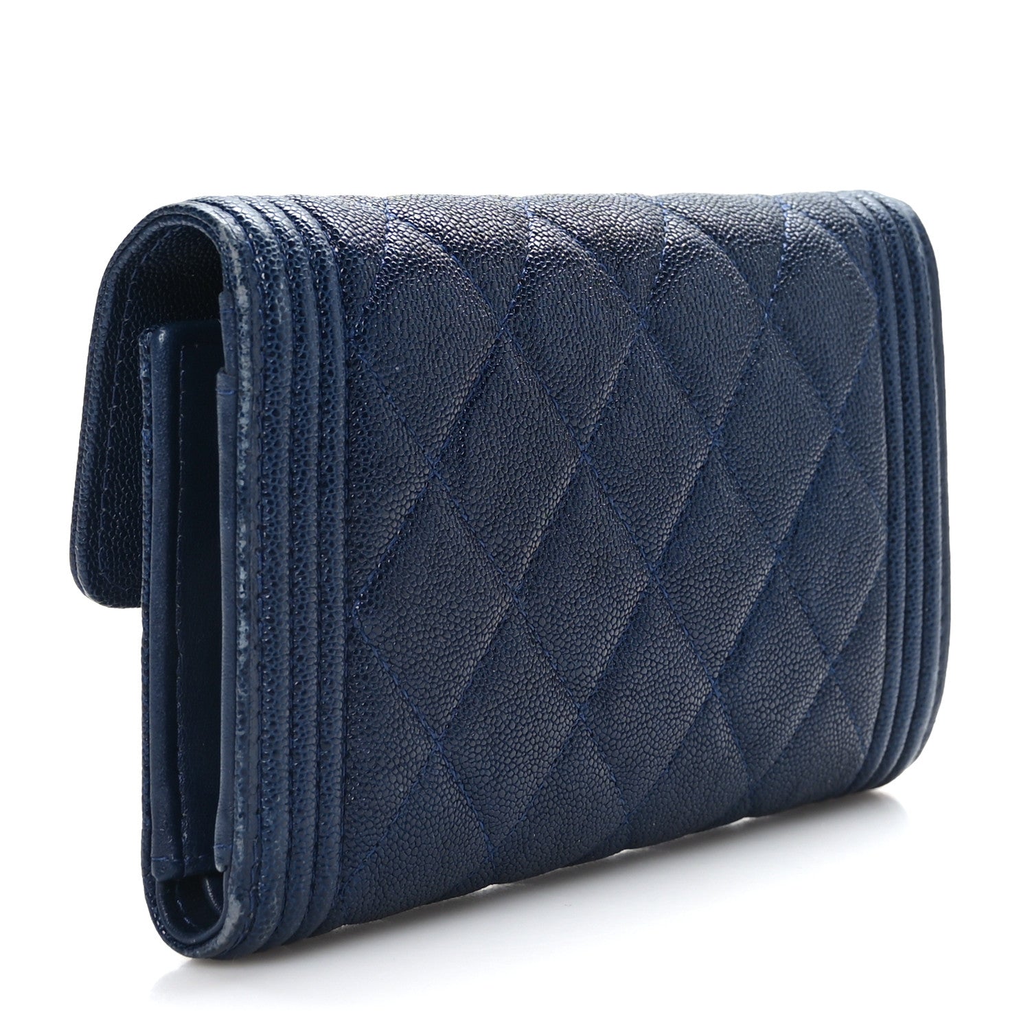 Chanel Caviar Quilted Medium Boy Flap Wallet Navy Blue 3 of 8