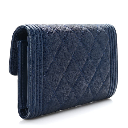 Chanel Caviar Quilted Medium Boy Flap Wallet Navy Blue 3 of 8