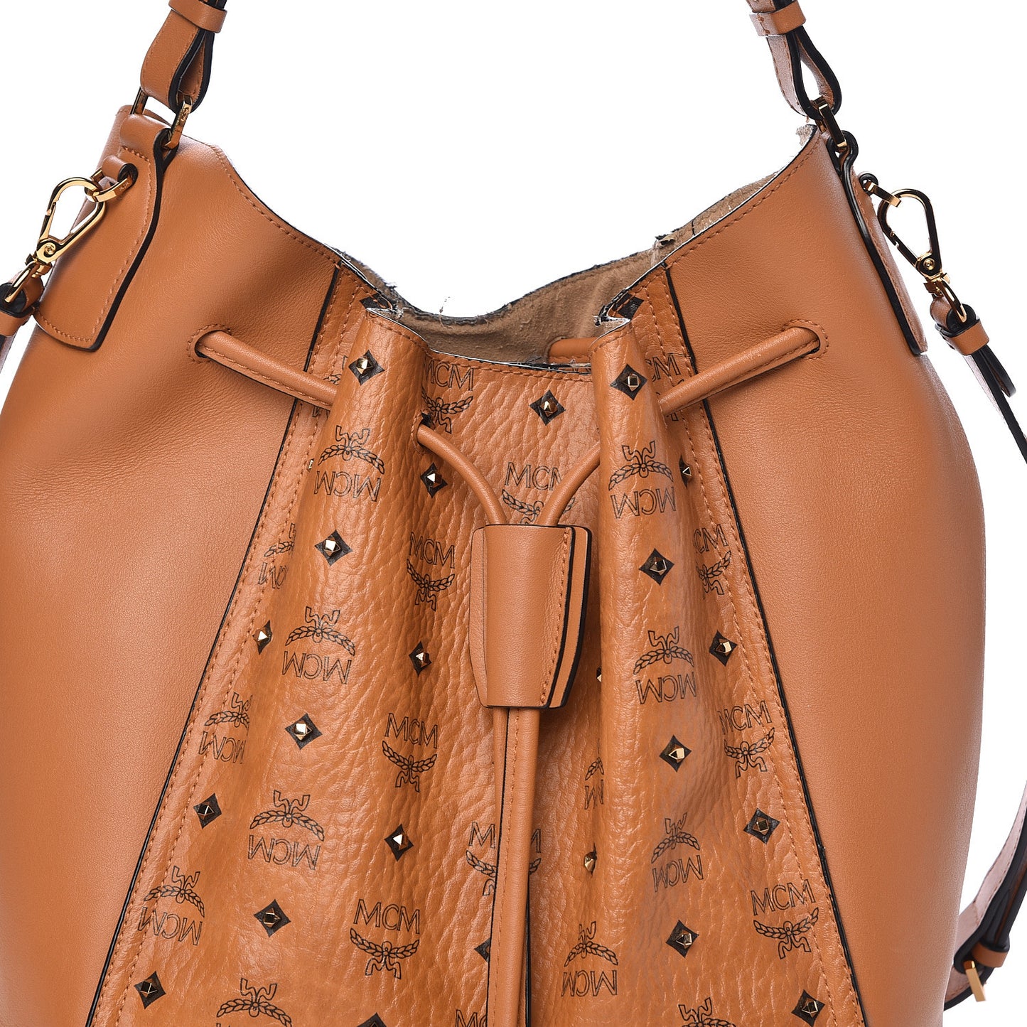 Visetos Studded Drawstring Bag Cognac Gold
