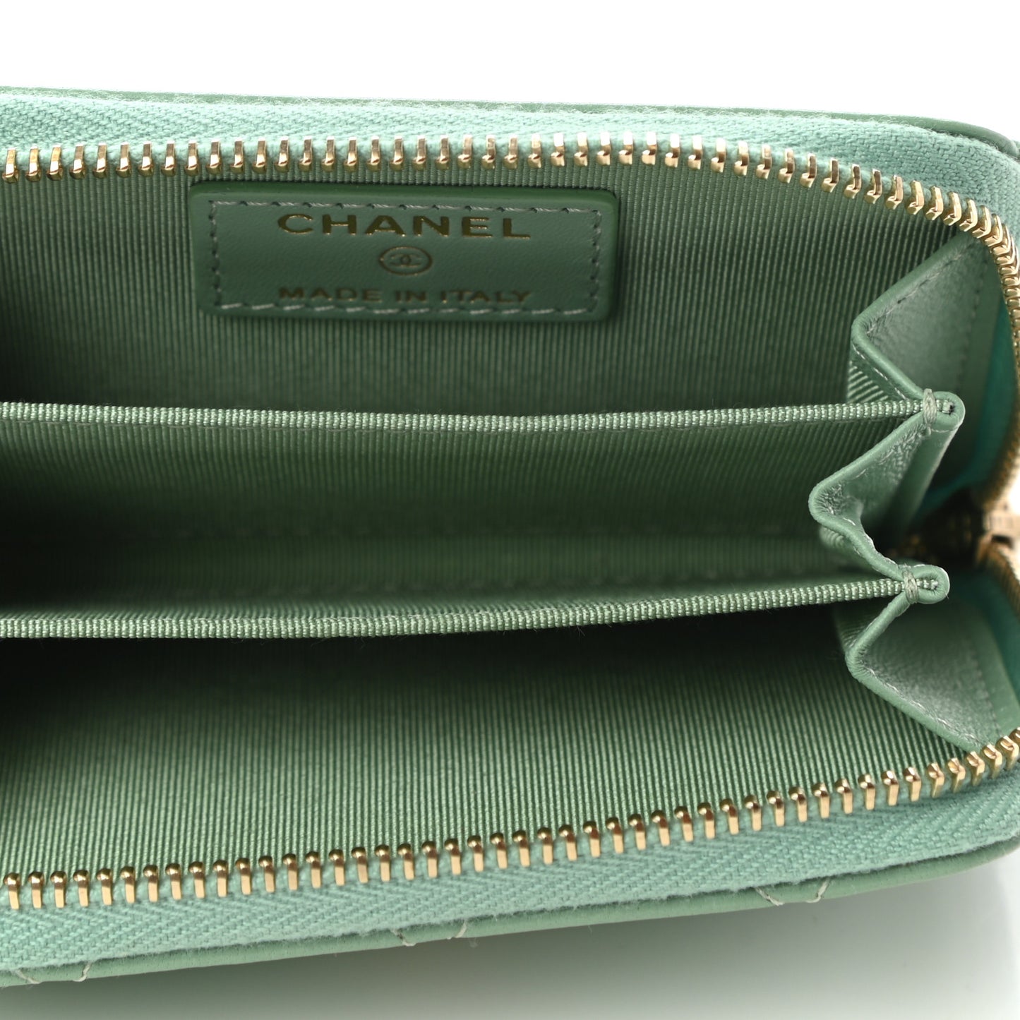 Lambskin Quilted Zip Around Coin Purse Wallet Light Green