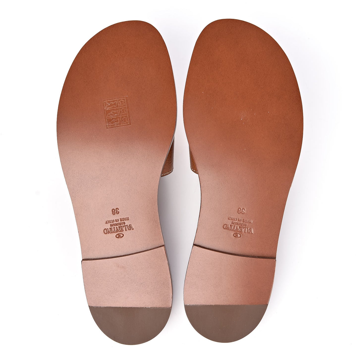Grainy Cowhide Vlogo Flat Slide Sandals 38 Cuoio