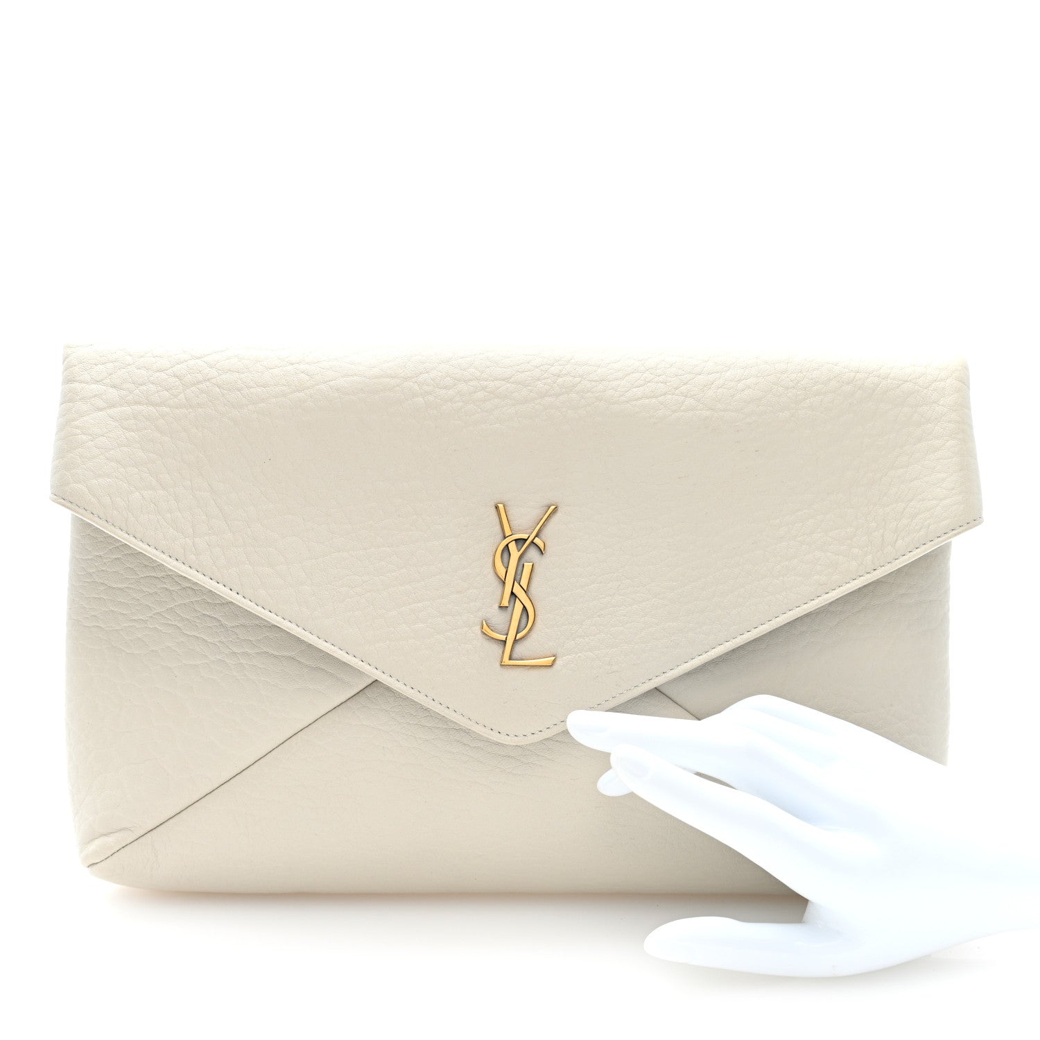 Saint Laurent Grained Lambskin Large Cassandre Envelope Pouch Blanc Vintage 2 of 6