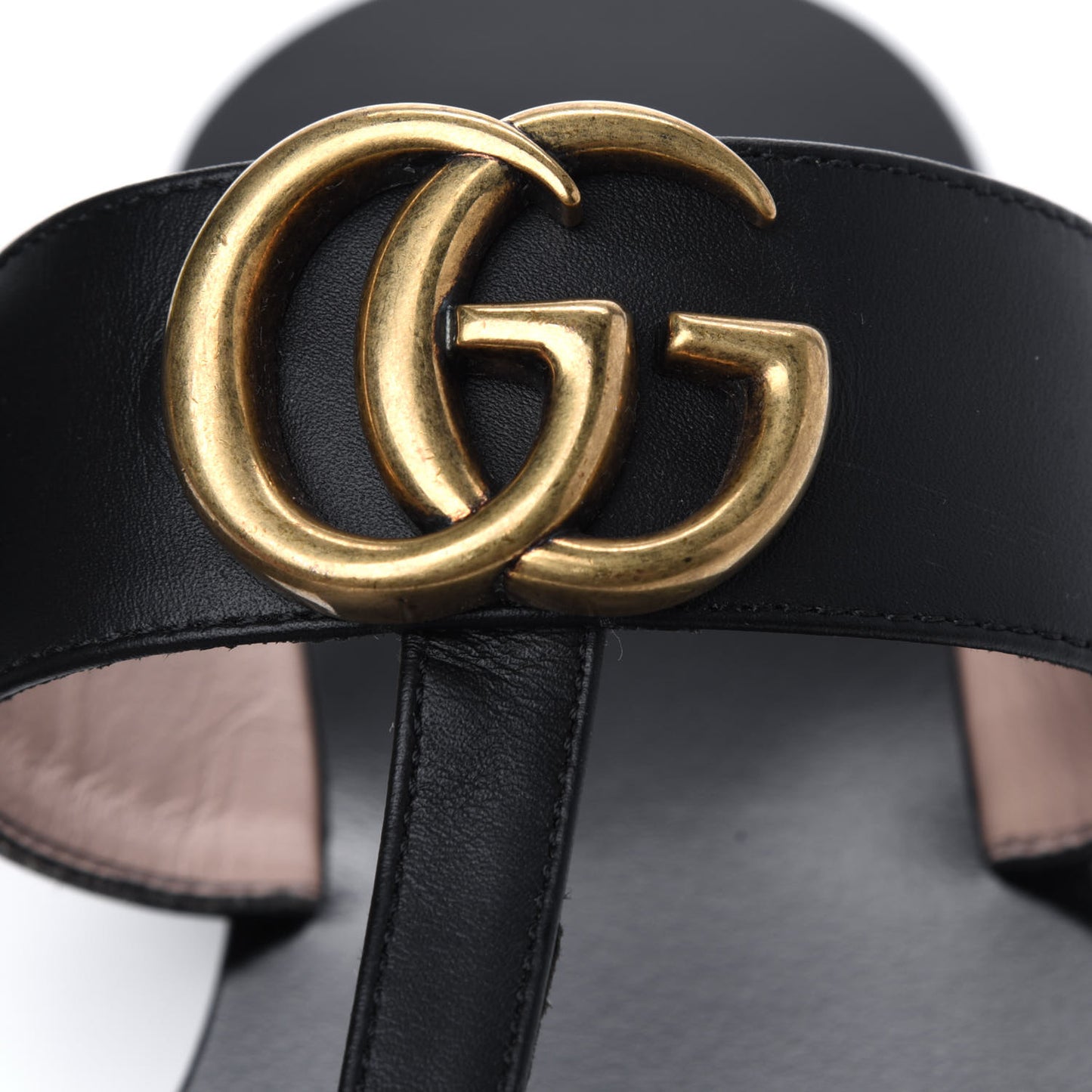 Calfskin GG Marmont Thong Sandals 37.5 Black