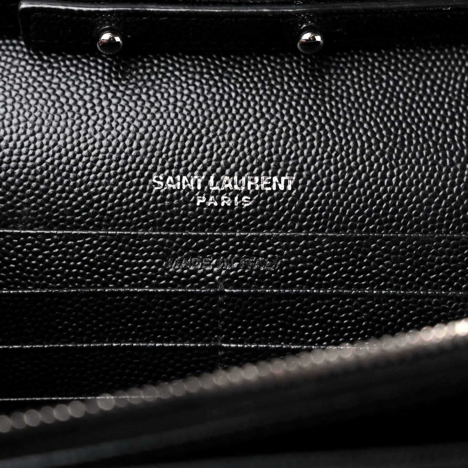 Saint Laurent Grain De Poudre Matelasse Chevron Monogram Chain Wallet Black 6 of 12