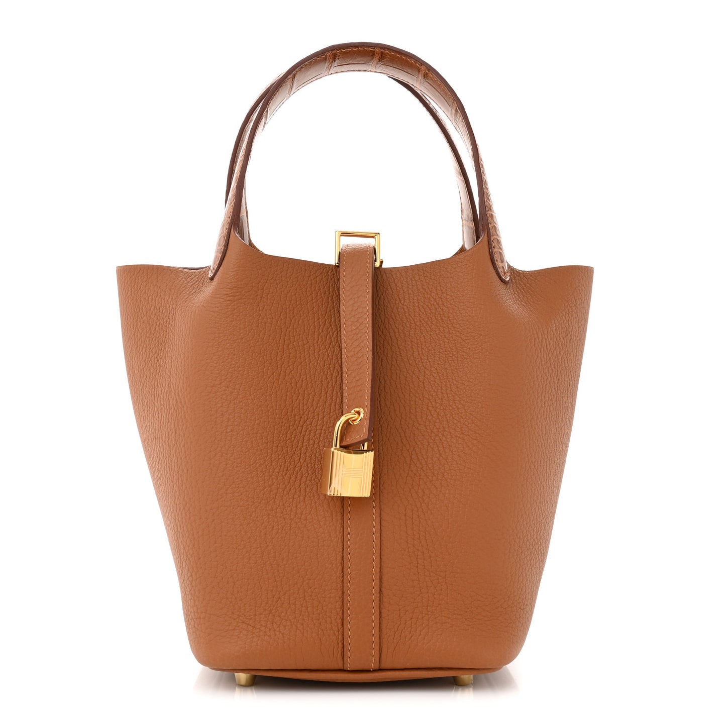 Taurillon Clemence Matte Alligator Picotin Lock Touch 18 PM Gold