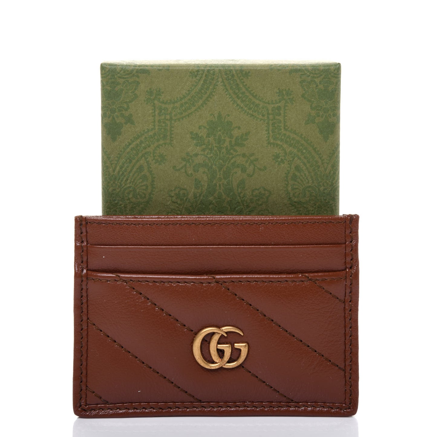 Azalea Calfskin Matelasse Diagonal GG Marmont Card Holder Cuir