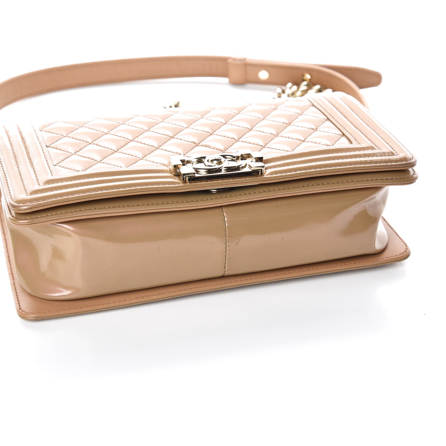 Chanel Patent Calfskin Quilted Medium Boy Flap Beige 13 of 13