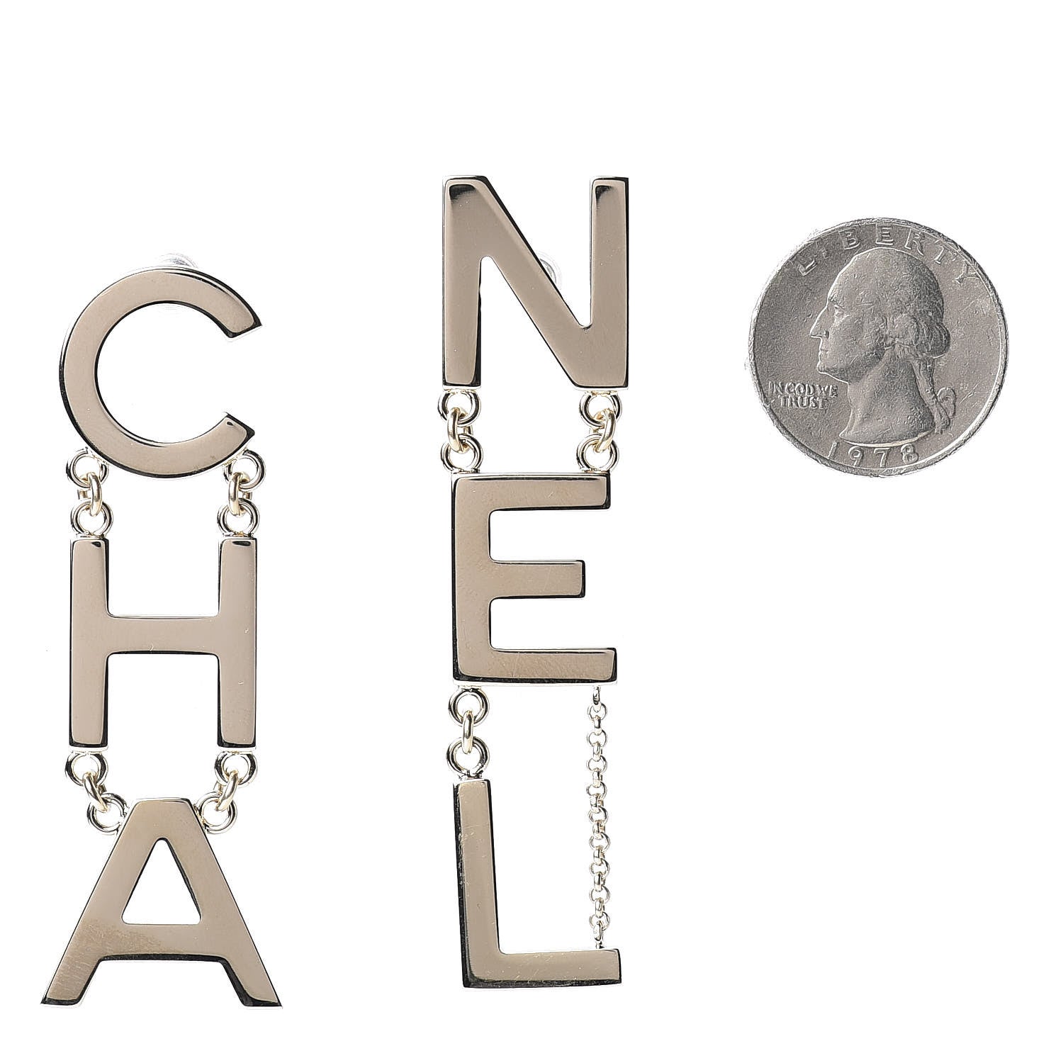 Chanel Metal Cha-Nel Logo Drop Earrings Gold 2 of 5