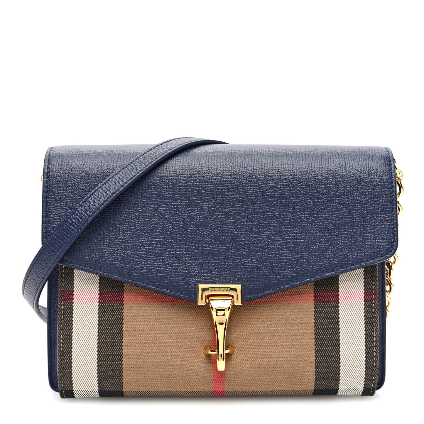 Derby Calfskin House Check Small Macken Crossbody Bag Regency Blue