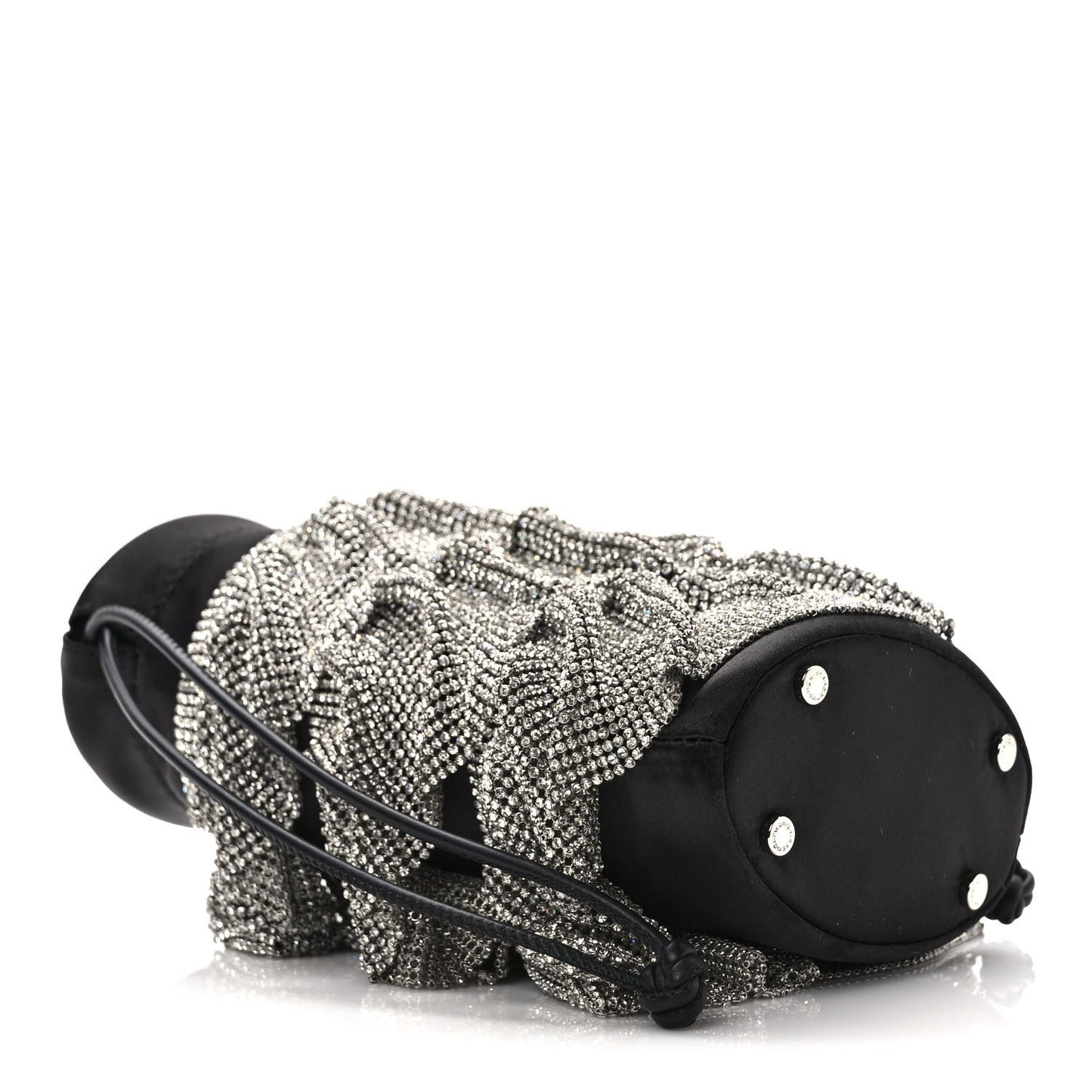 Satin Mesh Crystal Rhinestone Drawstring Pouch White Black