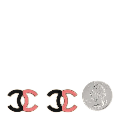 Chanel Enamel CC Earrings Gold Black Pink 2 of 5