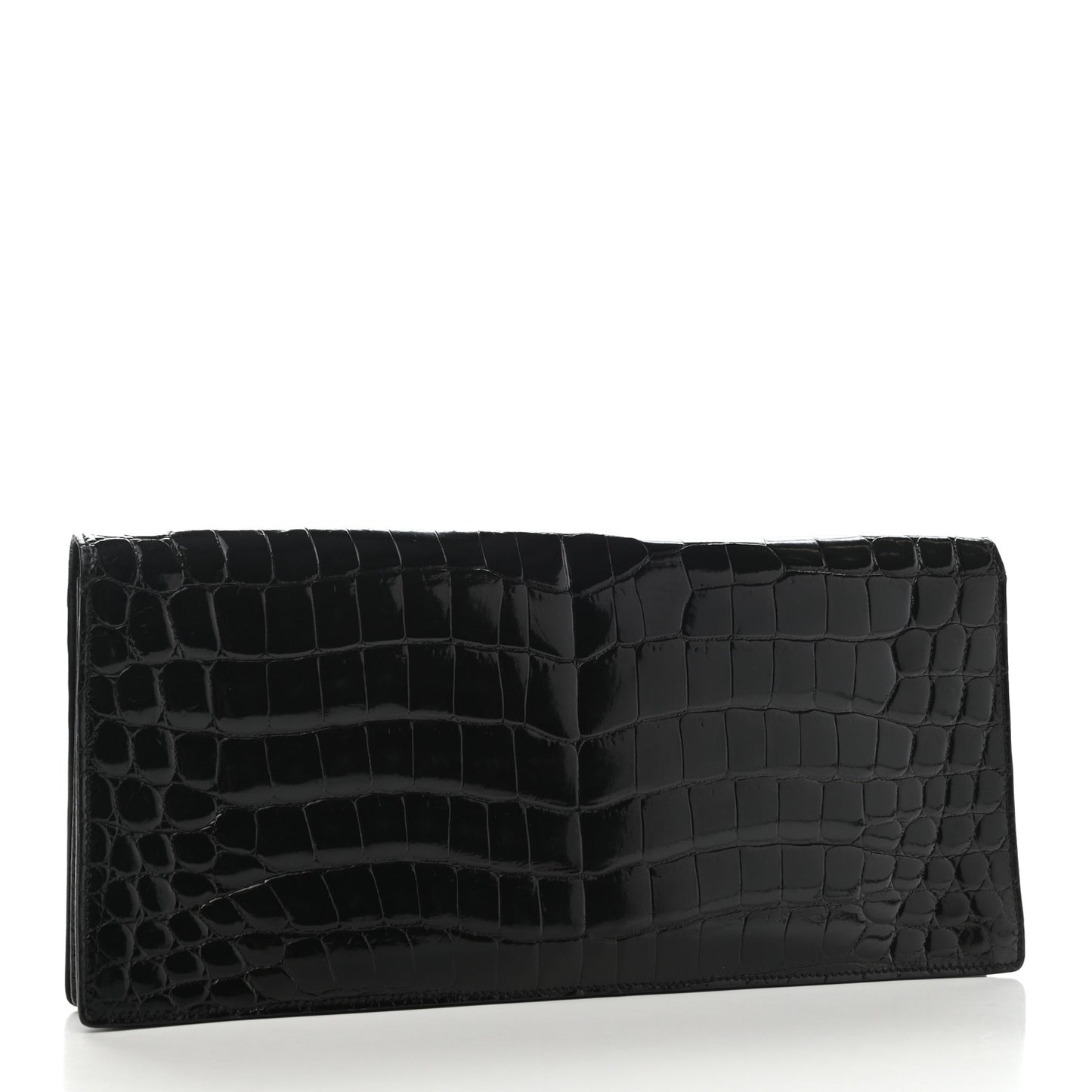 Calfskin Crocodile Embossed Long Clutch Black