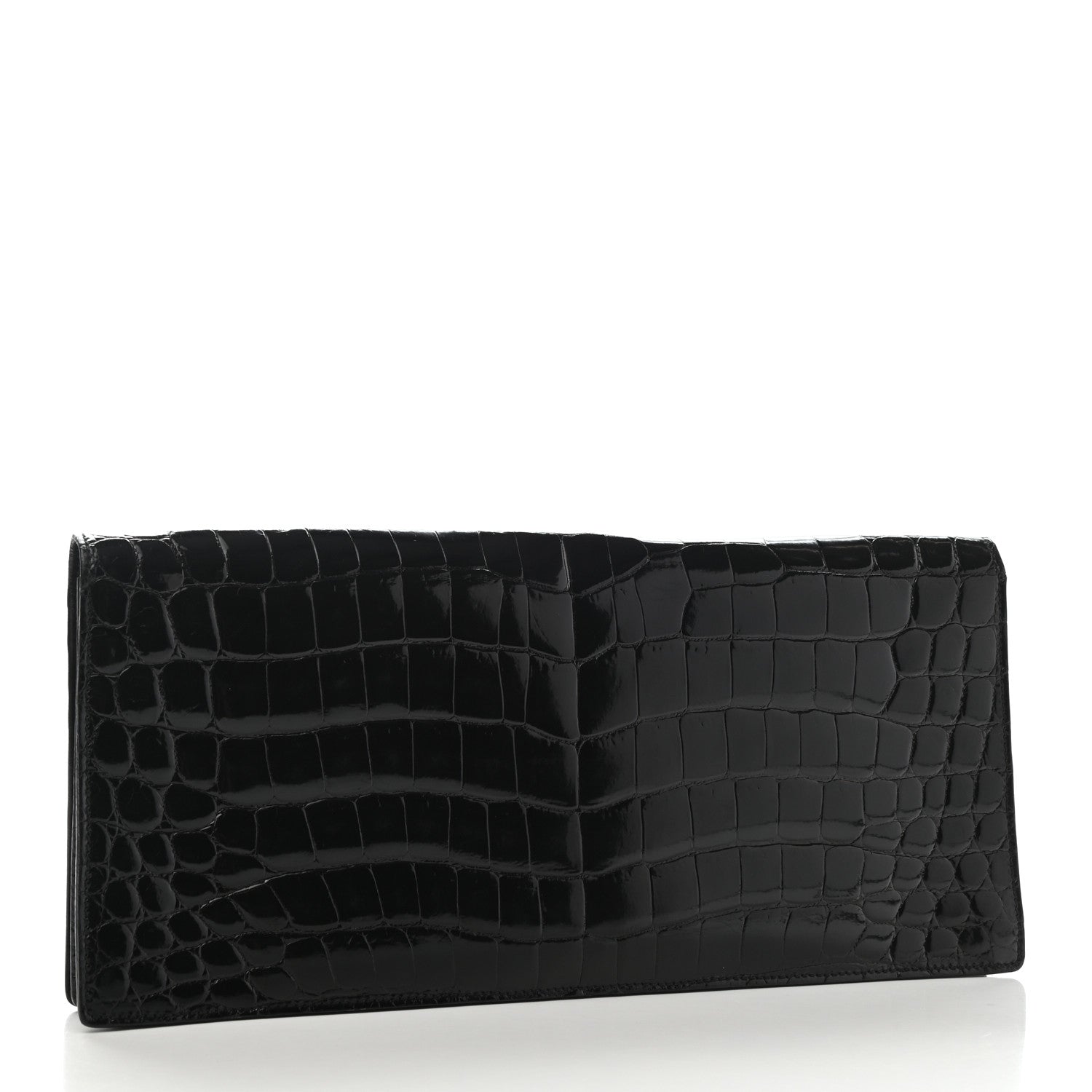 Prada Calfskin Crocodile Embossed Long Clutch Black 3 of 8