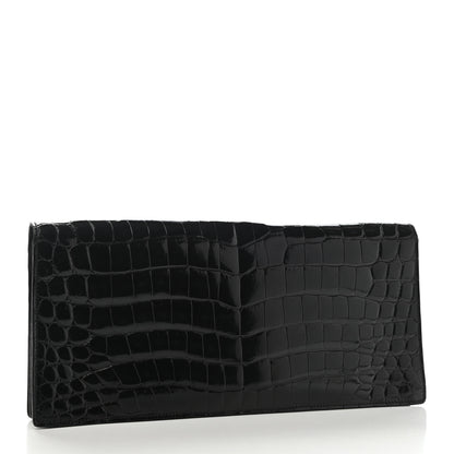 Prada Calfskin Crocodile Embossed Long Clutch Black 3 of 8