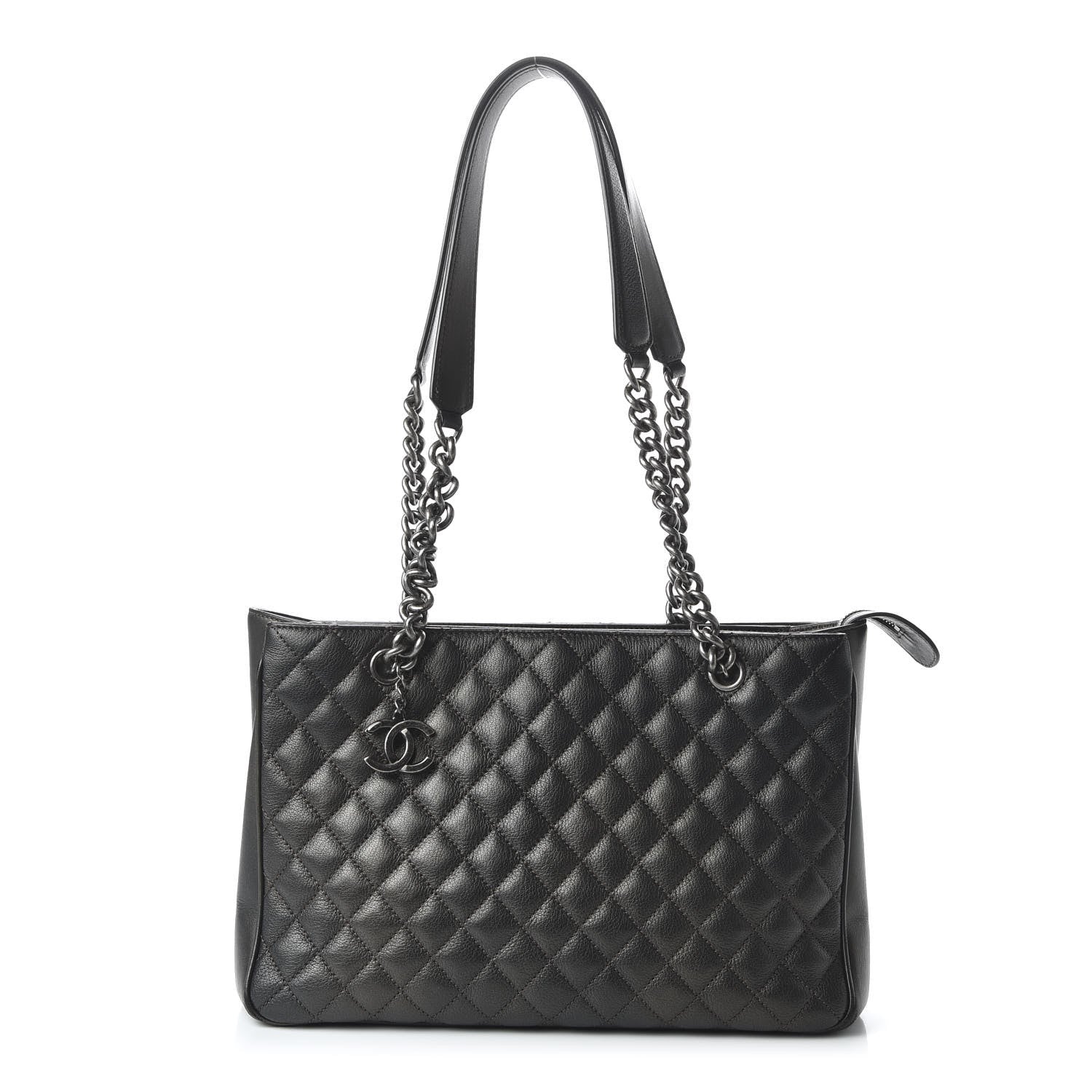 Chanel Metallic Goatskin Quilted Medium Rock In Rome Tote Charcoal 1 of 11