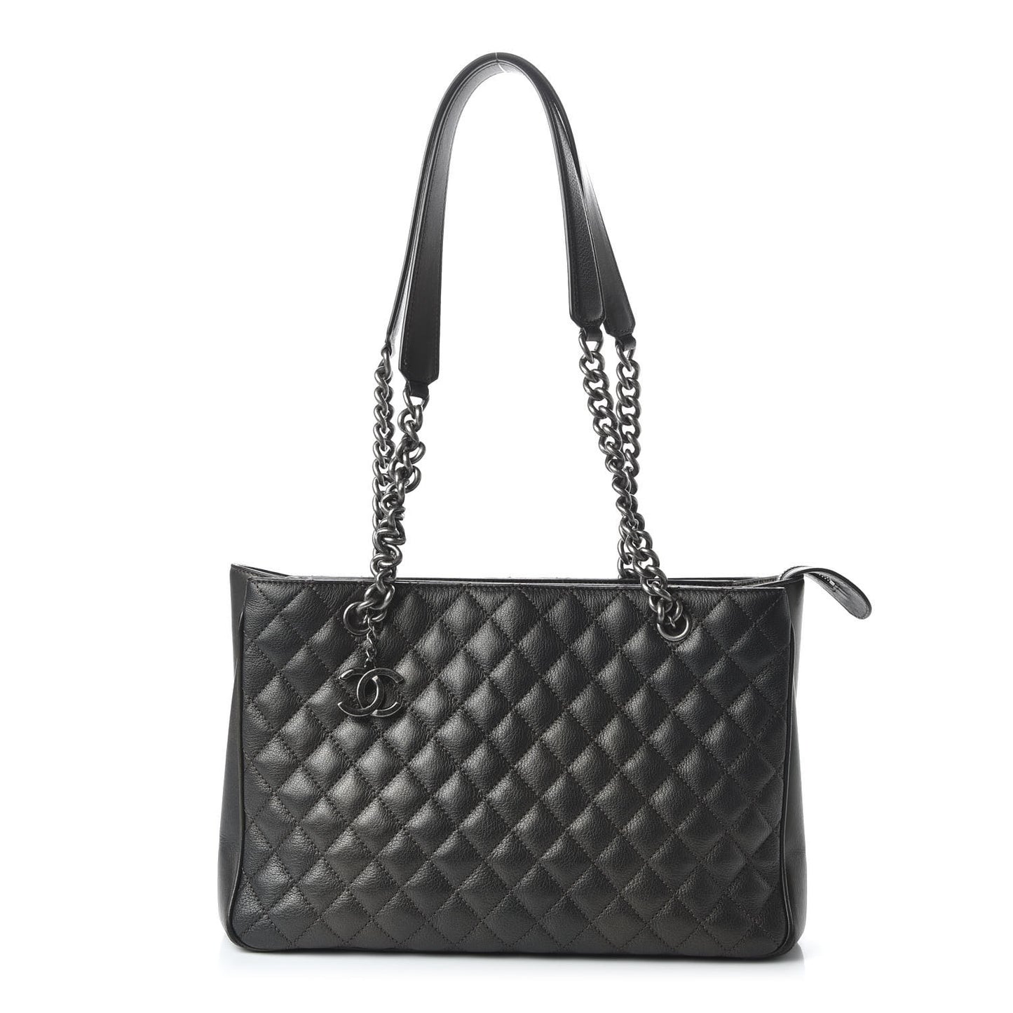 Metallic Goatskin Quilted Medium Rock In Rome Tote Charcoal