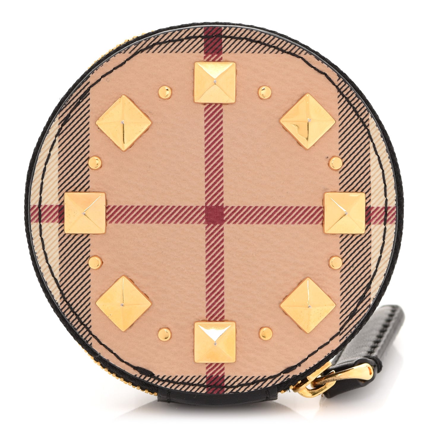 House Check Studded Zip Round Coin Purse Black
