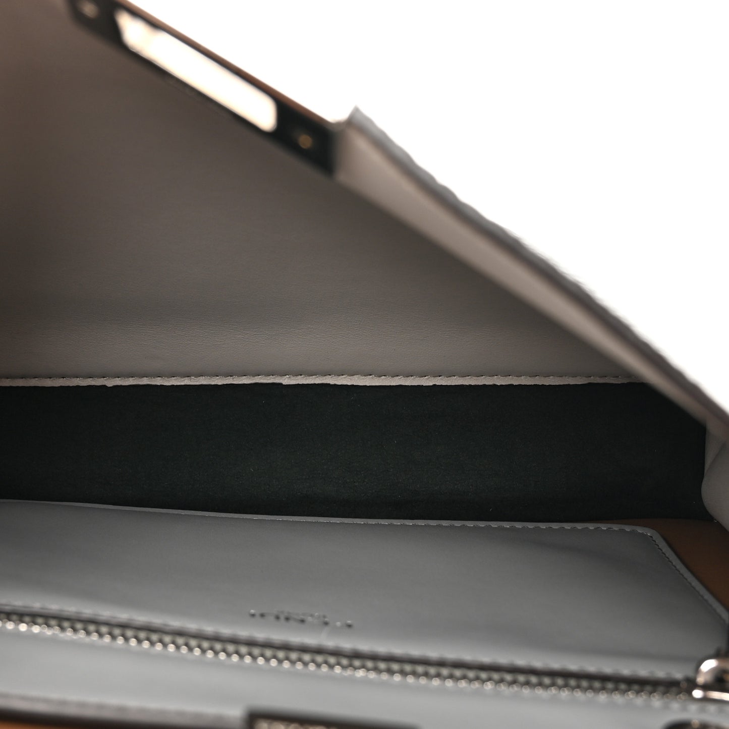 Cuoio Romano Vitello Cover Glazed Fabric Bi-Color FF 1974 Mini Peekaboo I SEE U Satchel Grigio Chiaro Ghiaia