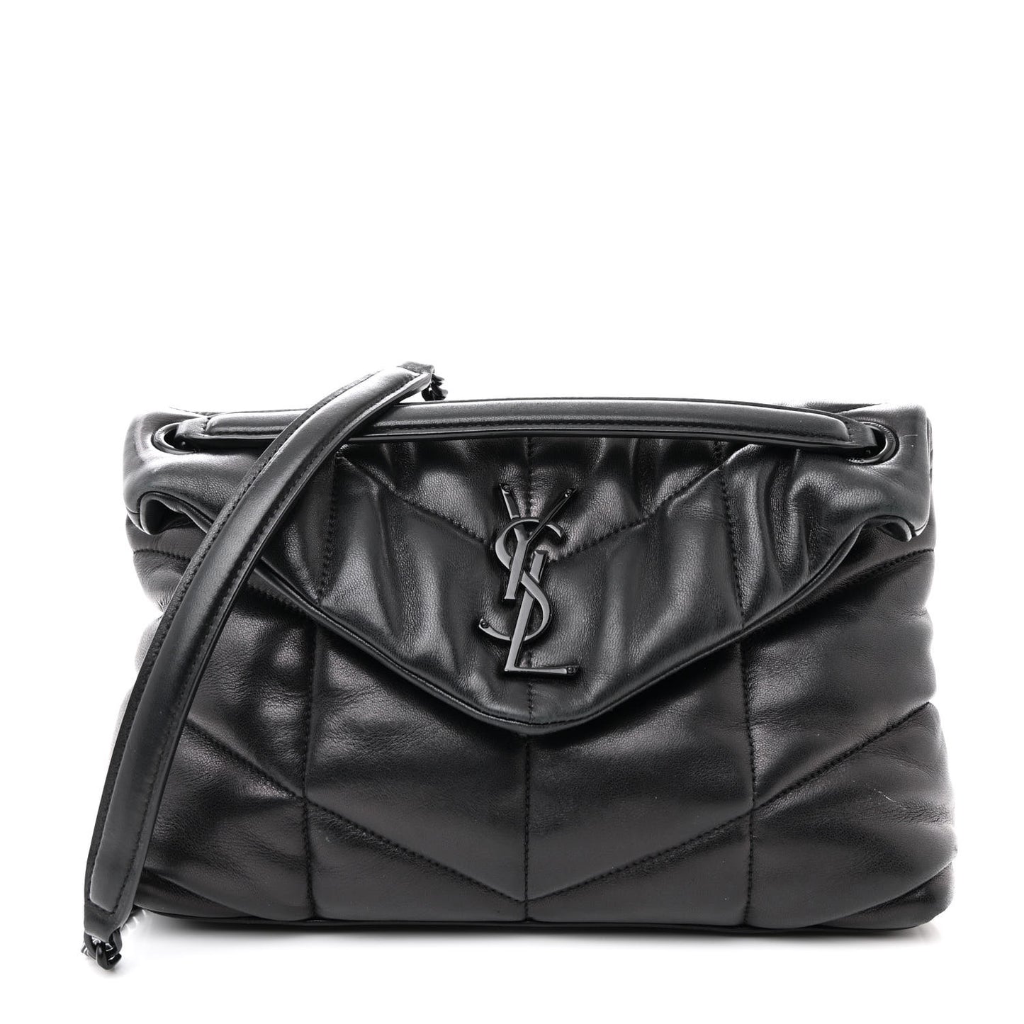 Lambskin Quilted Monogram Monochrome Medium Loulou Puffer Chain Satchel Black