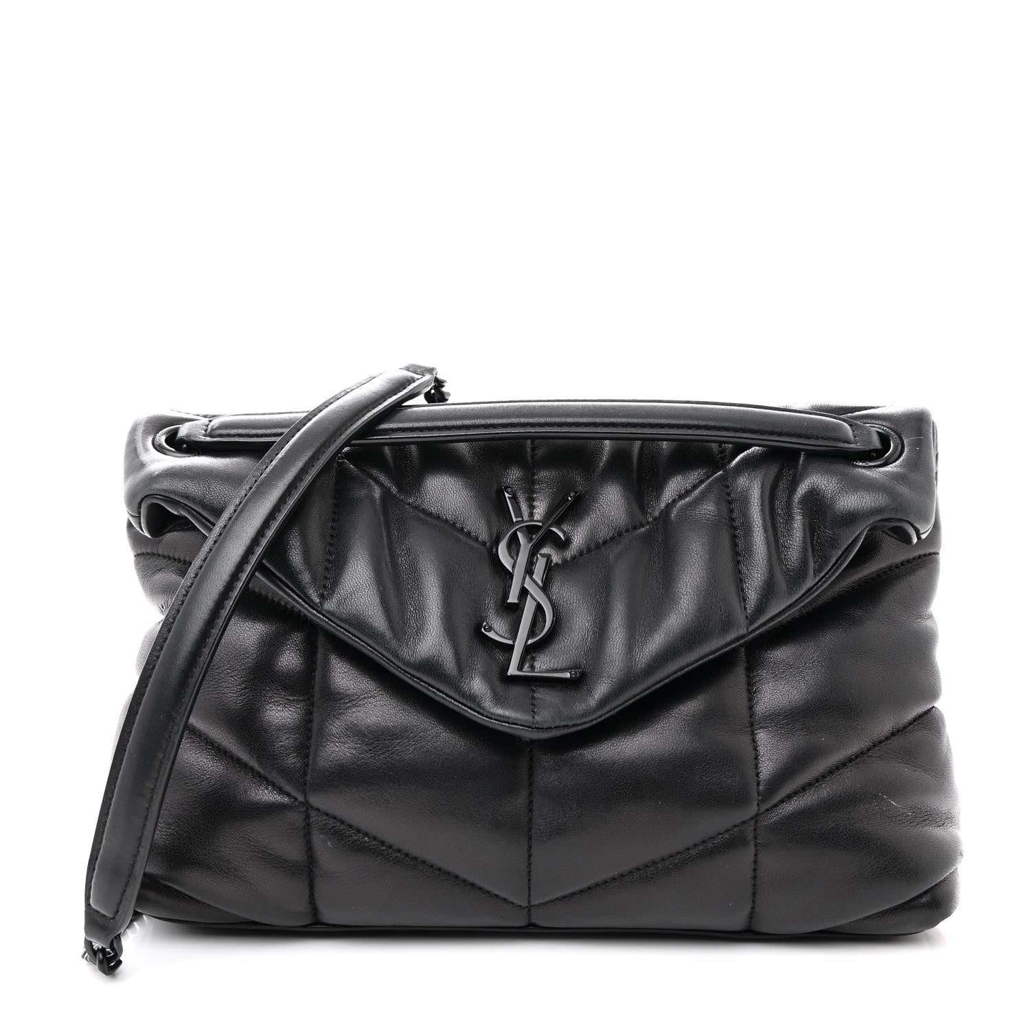 Saint Laurent Lambskin Quilted Monogram Monochrome Medium Loulou Puffer Chain Satchel Black 1 of 13