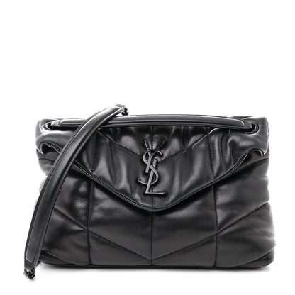 Saint Laurent Lambskin Quilted Monogram Monochrome Medium Loulou Puffer Chain Satchel Black 1 of 13