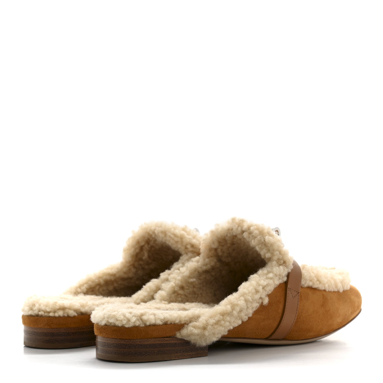 Hermes Suede Goatskin Woolskin Womens Oz Mules 37 Naturel 5 of 10