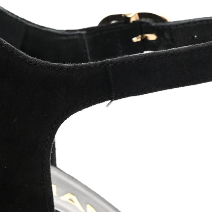 Chanel Patent Suede CC Platform Pumps 37.5 Black 10 of 13