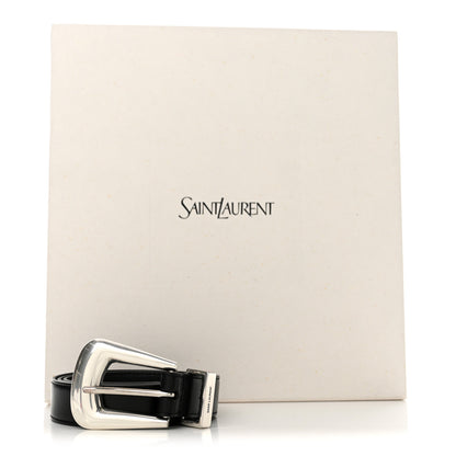 Saint Laurent Brushed Calfskin Folk Buckle Belt 80 32 Black 6 of 6