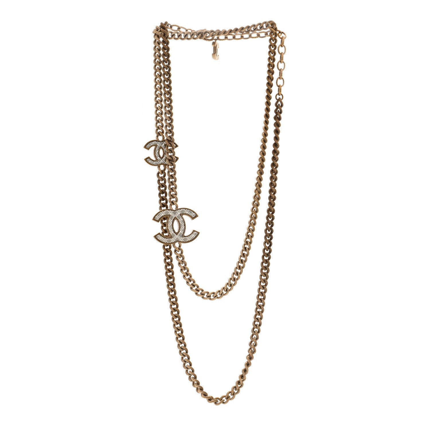 Chanel Metal Quilted CC Long Chain Necklace Gold Pearly White 3 of 5