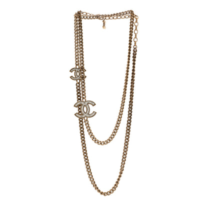 Chanel Metal Quilted CC Long Chain Necklace Gold Pearly White 3 of 5
