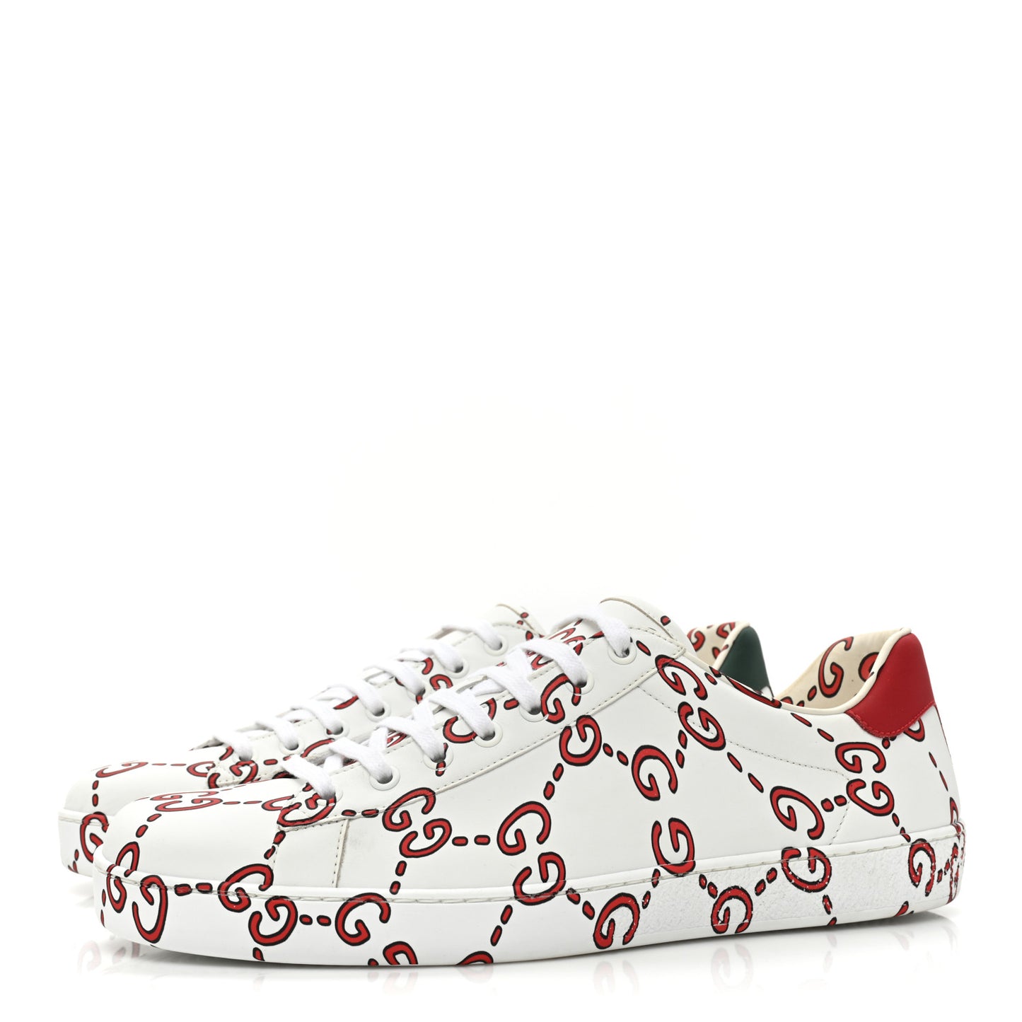 Calfskin GucciGhost Print Mens Ace Sneakers 10.5 White Hibiscus Red