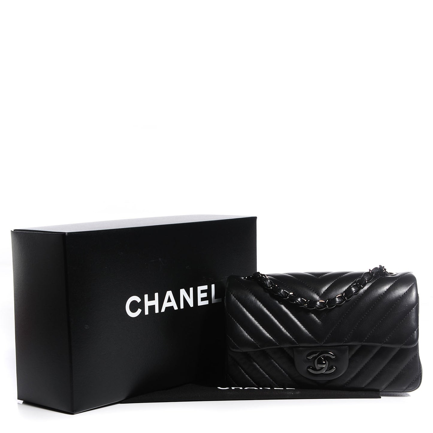 Lambskin Chevron Quilted Mini Rectangular Flap So Black