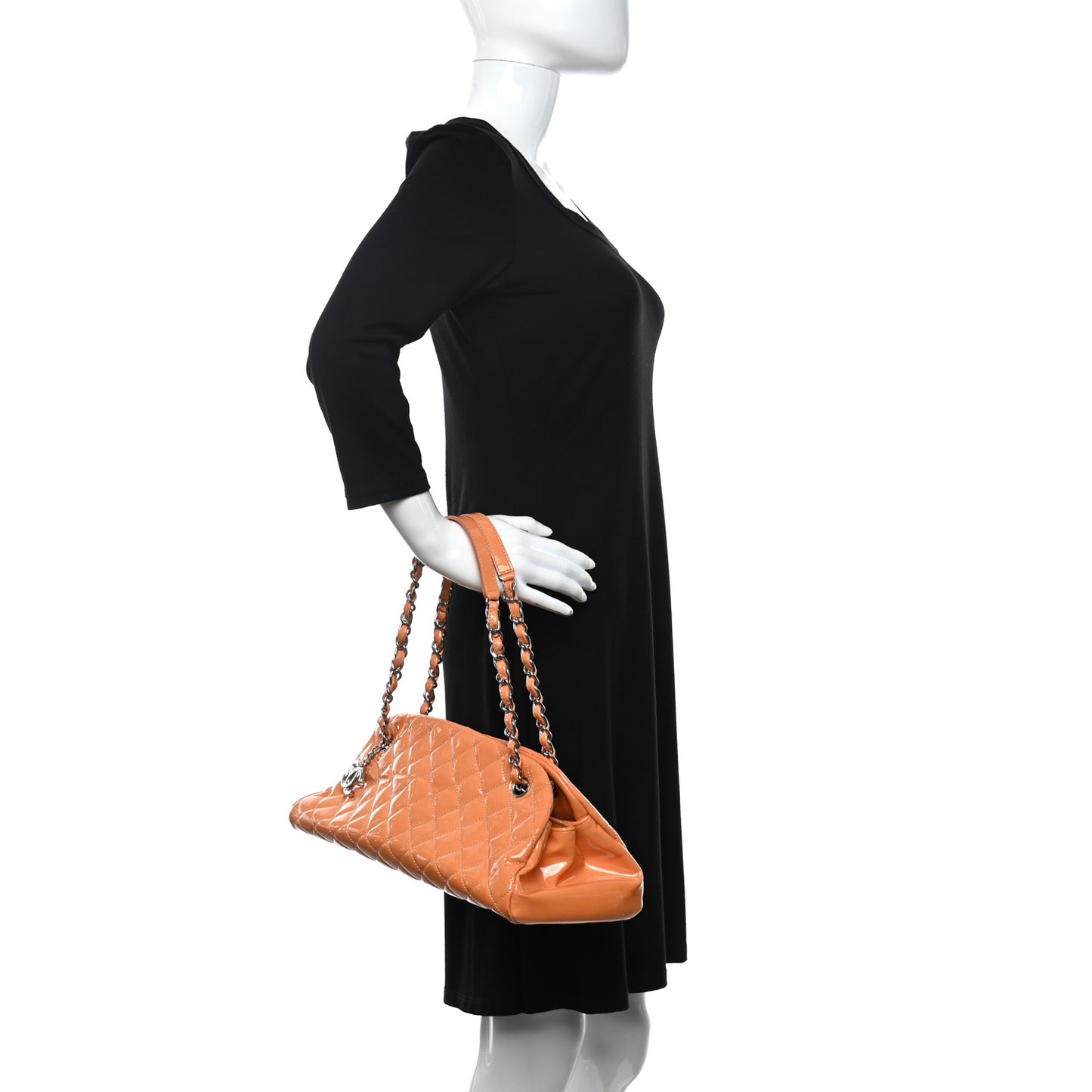 Patent Quilted Medium Just Mademoiselle Bowling Bag Orange