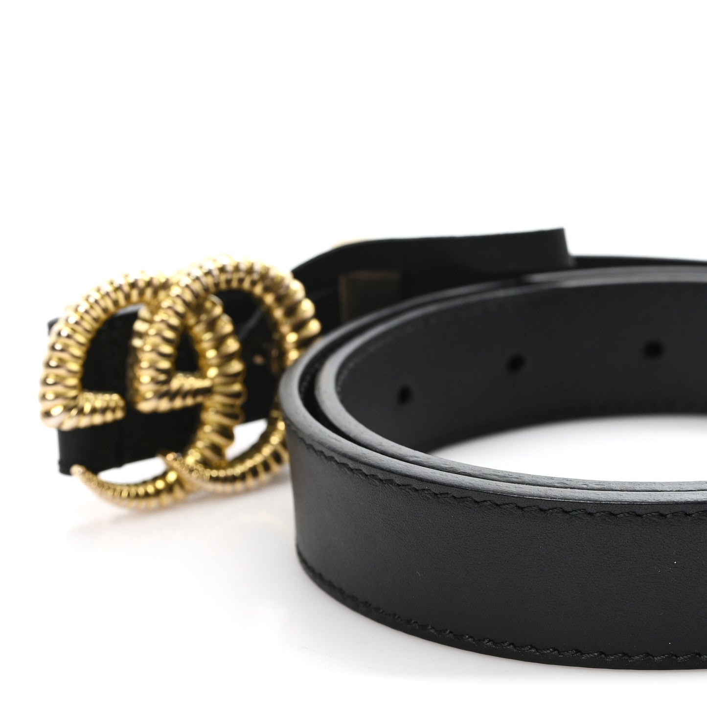 Moon Calfskin Torchon Double G 25mm Belt 80 32 Black